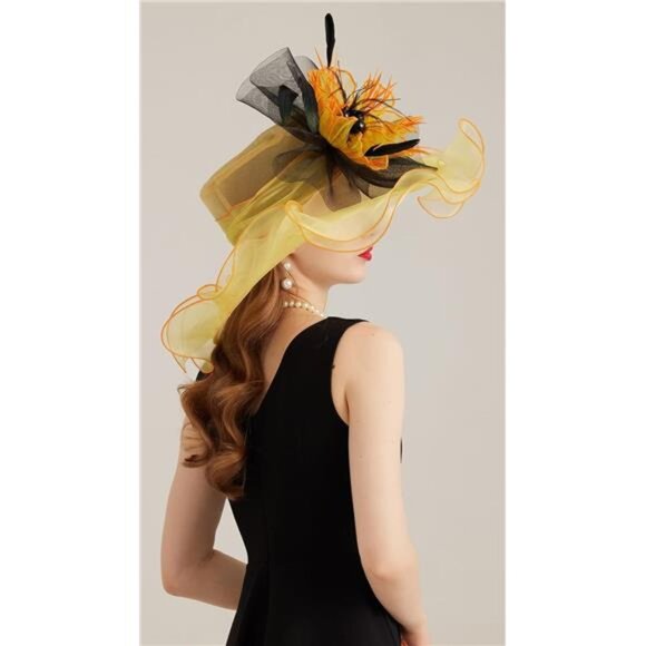 Women's Kentucky Derby Church Dress Hat 03-yellow,black - Picture 6 of 7